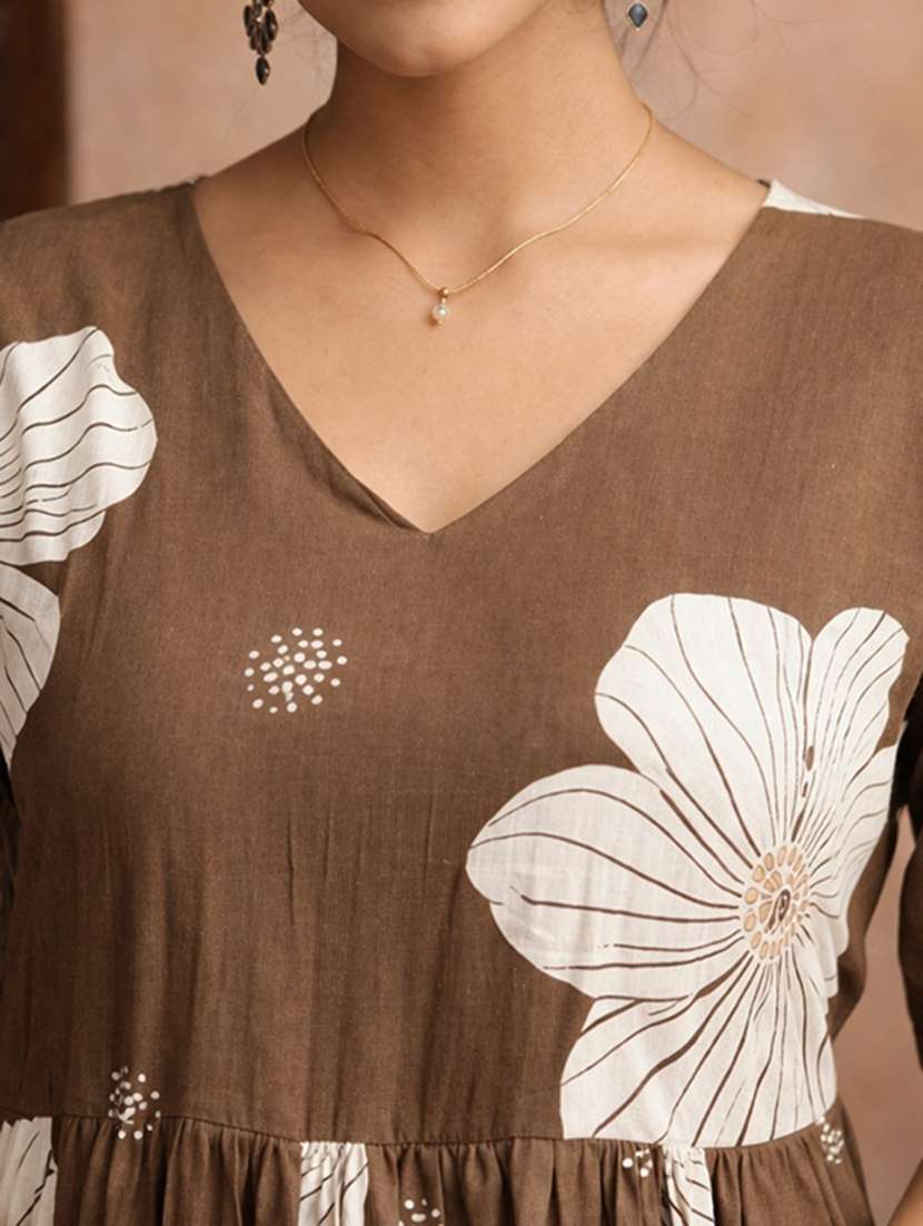 women brown cotton fit & flare dress - 22463353 -  Standard Image - 1