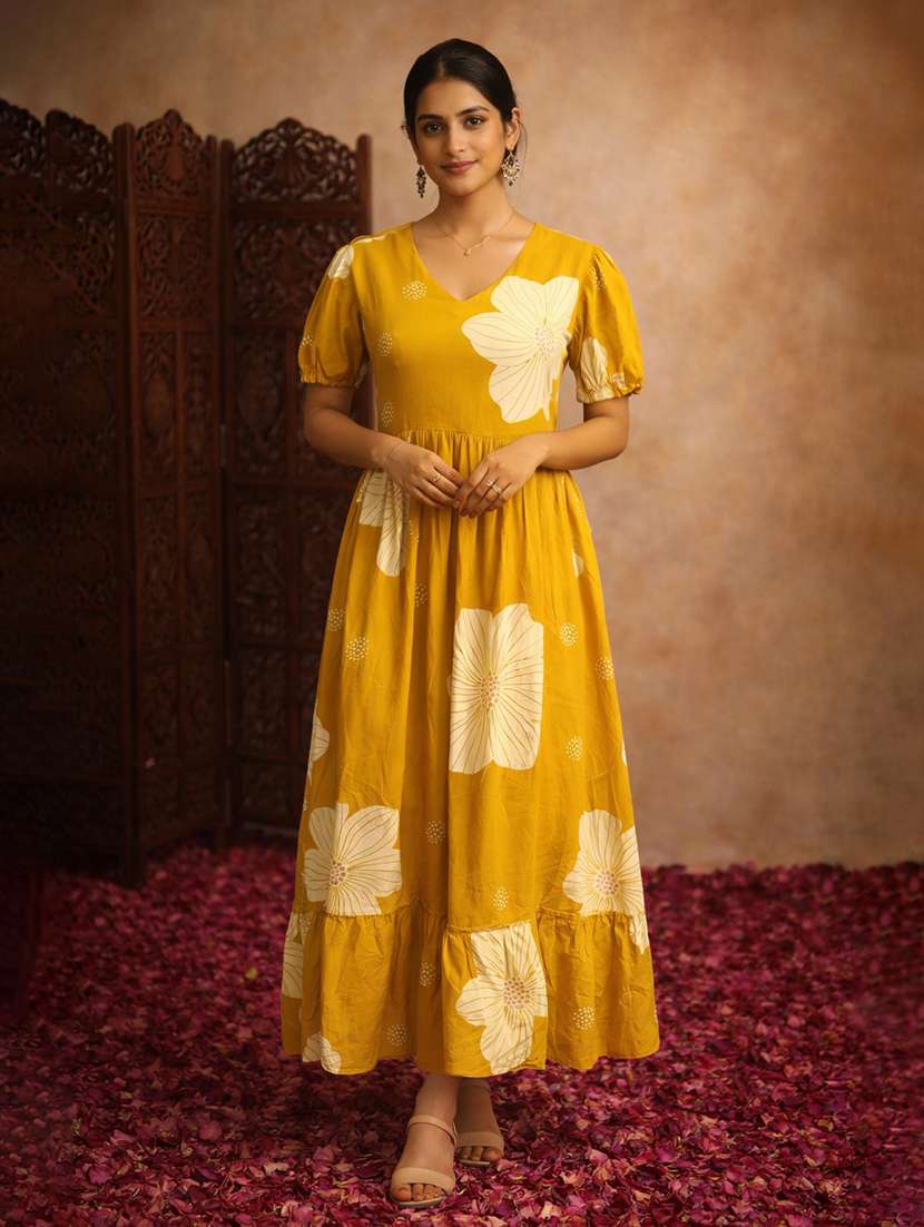 women printed cotton fit & flare a-line dress