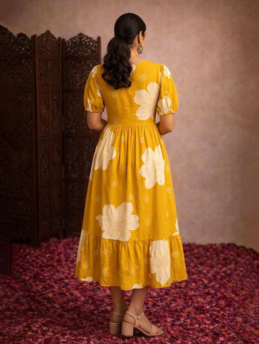 women printed cotton fit & flare a-line dress - 22463357 -  Standard Image - 4