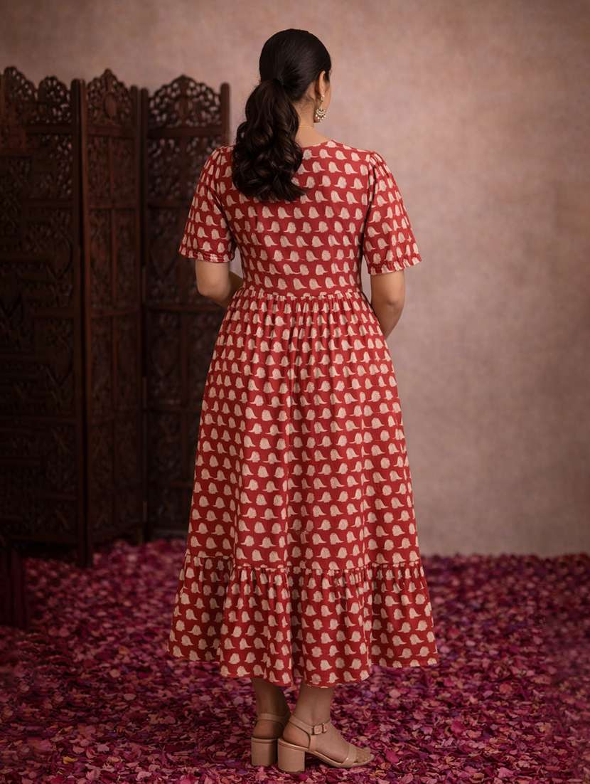 women orange cotton fit & flare dress - 22463359 -  Standard Image - 4