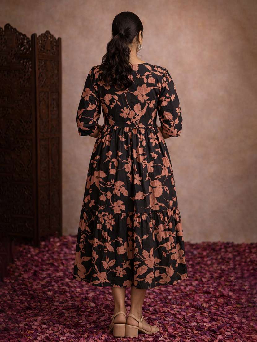 women floral cotton fit & flare tiered dress - 22463361 -  Standard Image - 4