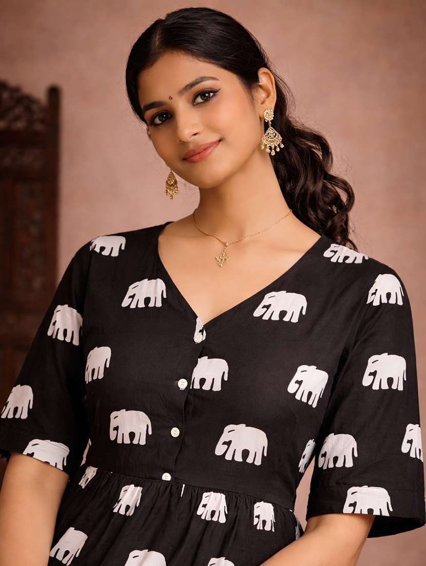 Printed Tiered Cotton Fit & Flare Dress - 22463364 -  Standard Image - 1