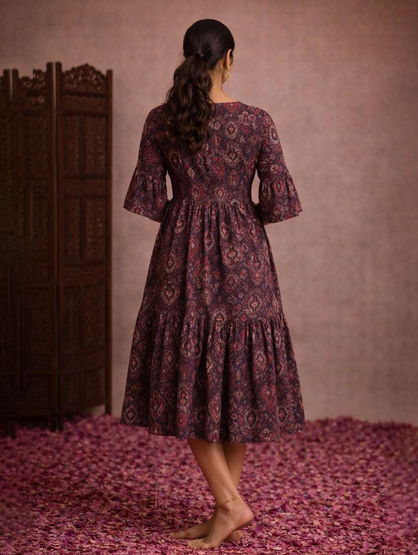 women navy blue cotton fit & flare dress - 22463365 -  Standard Image - 4