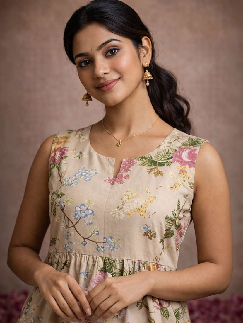 women beige cotton fit & flare dress - 22463368 -  Standard Image - 1