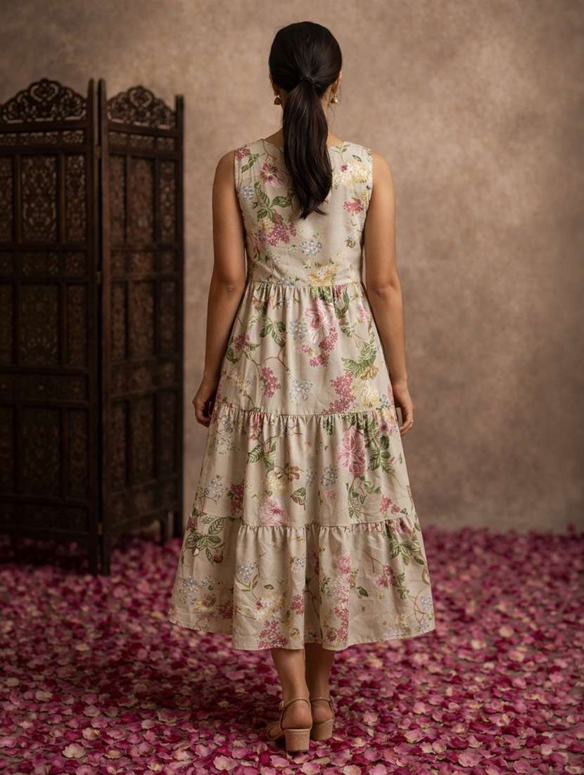 women beige cotton fit & flare dress - 22463368 -  Standard Image - 4