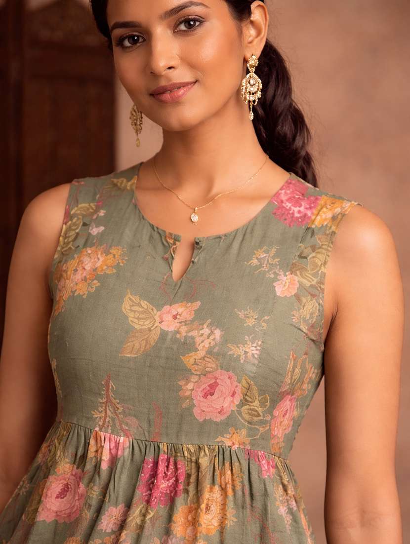 women green cotton fit & flare dress - 22463369 -  Standard Image - 1