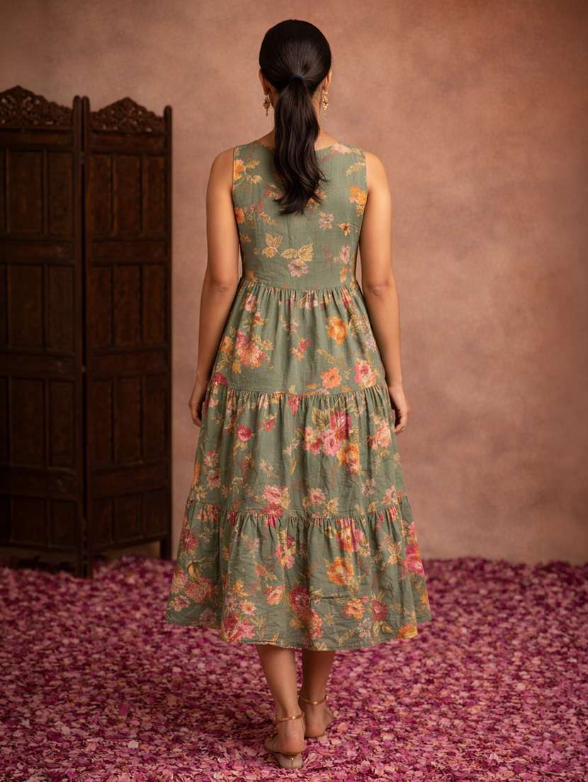 women green cotton fit & flare dress - 22463369 -  Standard Image - 4