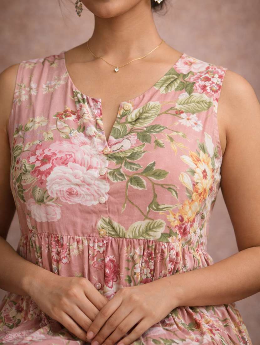 women peach cotton fit & flare dress - 22463370 -  Standard Image - 1