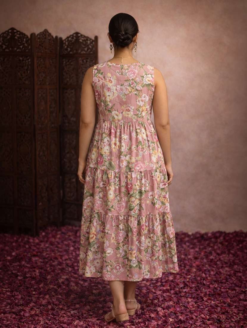 women peach cotton fit & flare dress - 22463370 -  Standard Image - 4