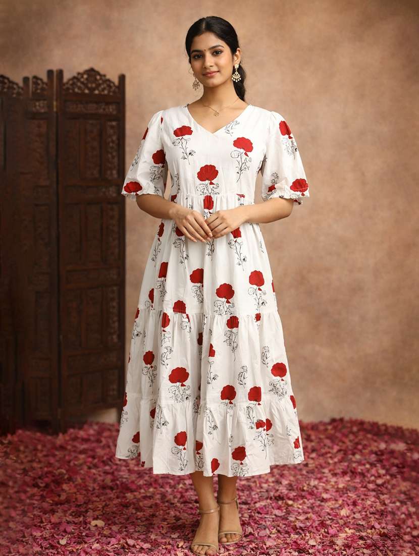 women white cotton fit & flare dress