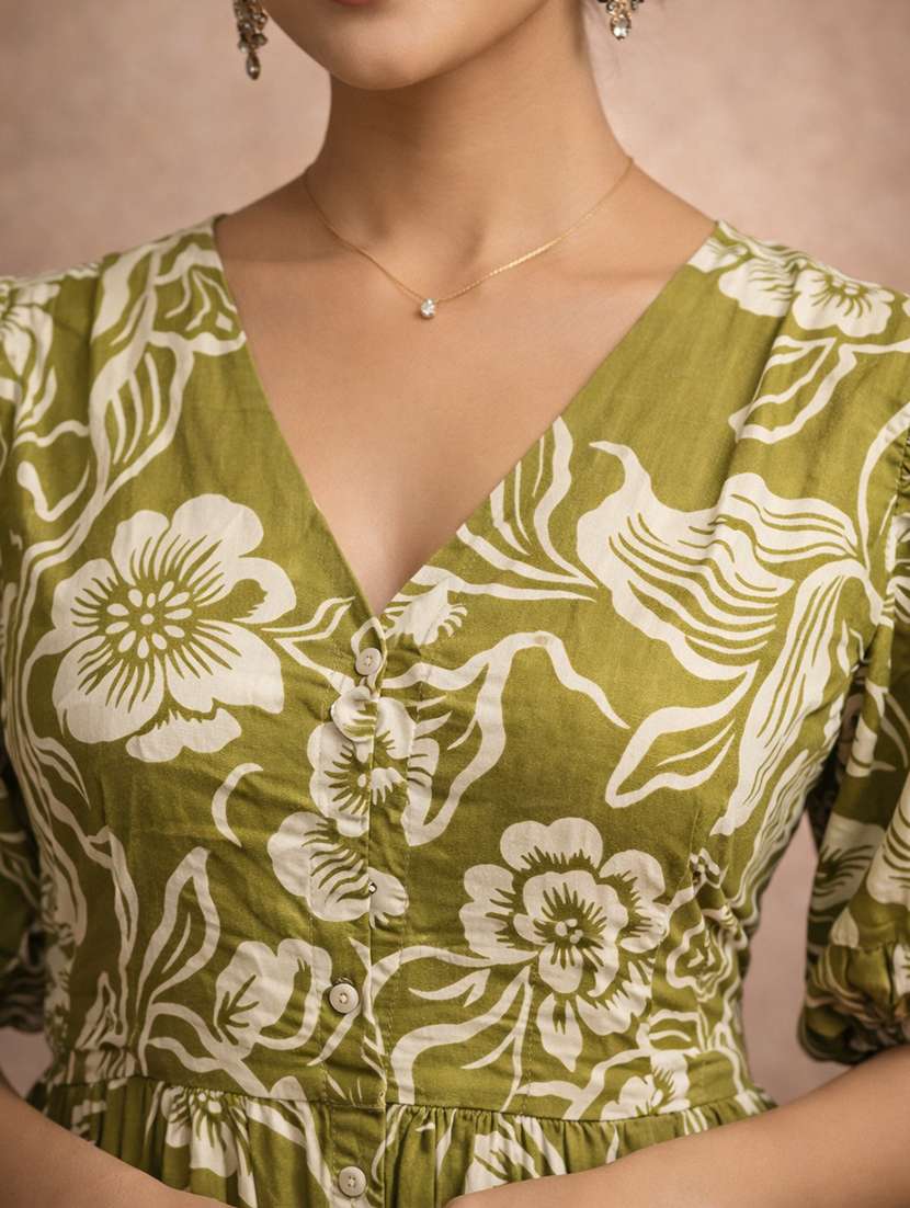 women green cotton a-line dress - 22463374 -  Standard Image - 1