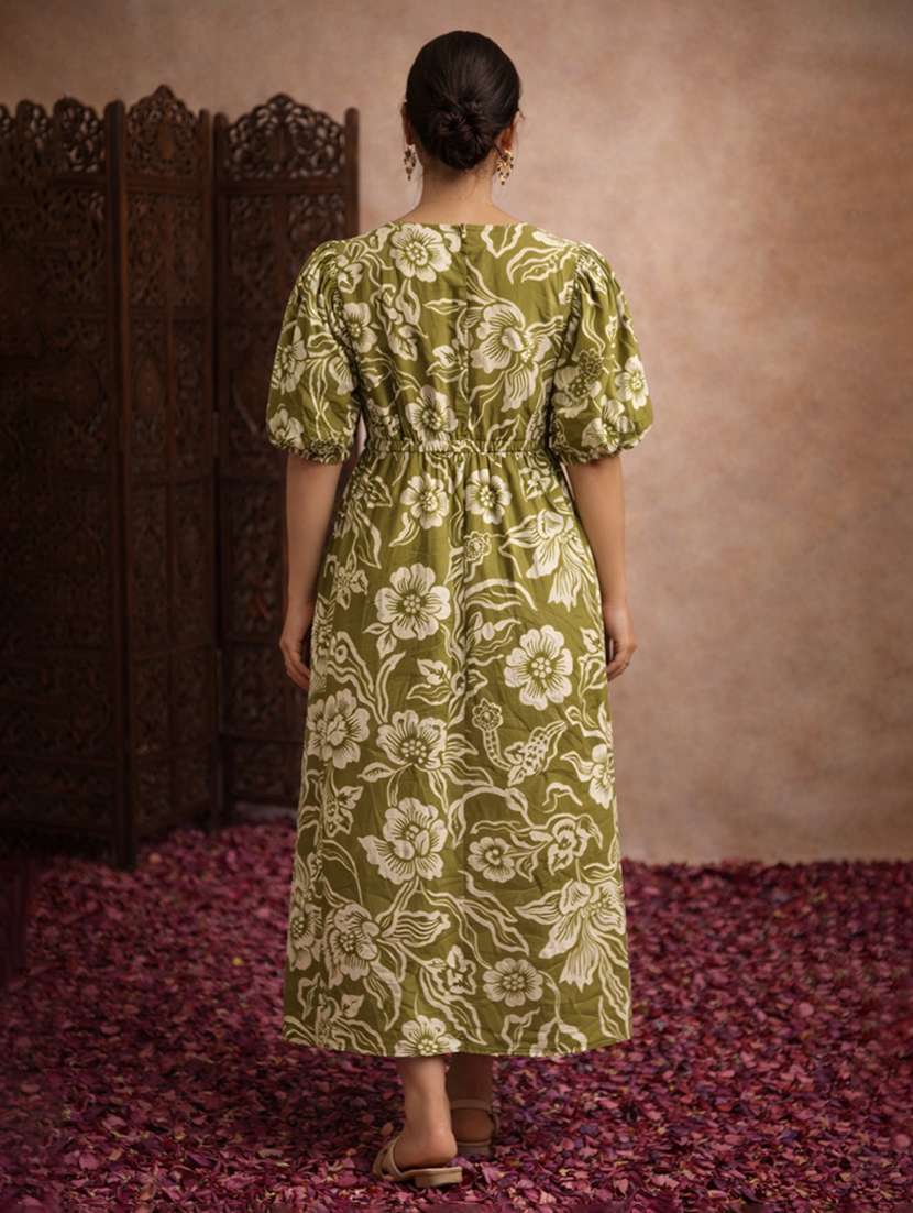 women green cotton a-line dress - 22463374 -  Standard Image - 4