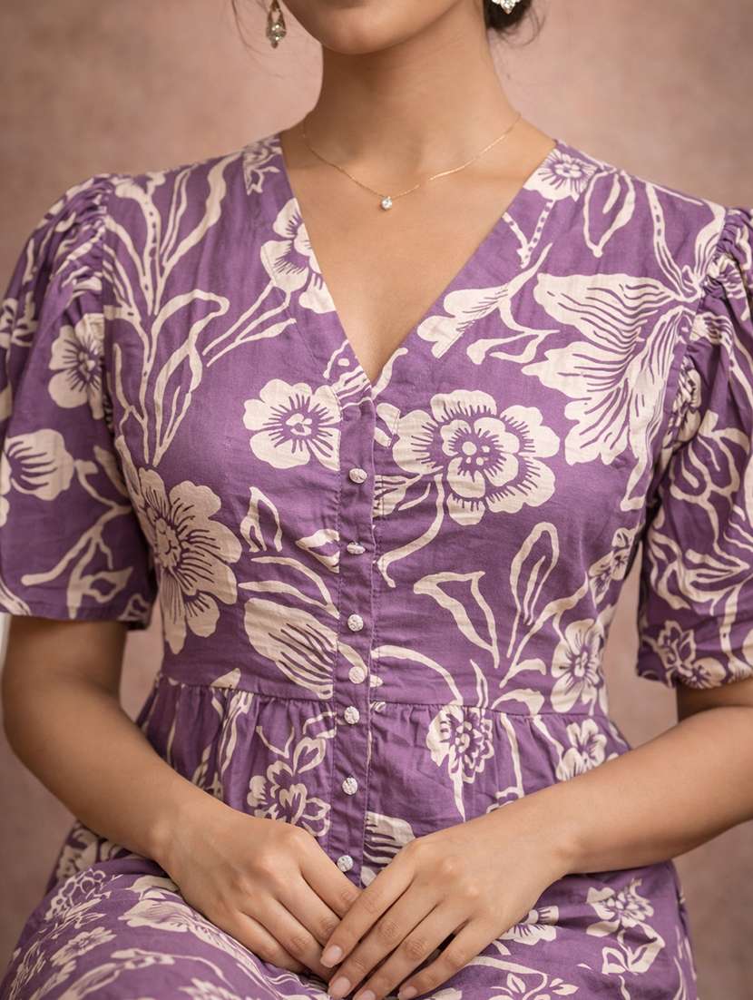 women purple cotton a-line dress - 22463376 -  Standard Image - 1