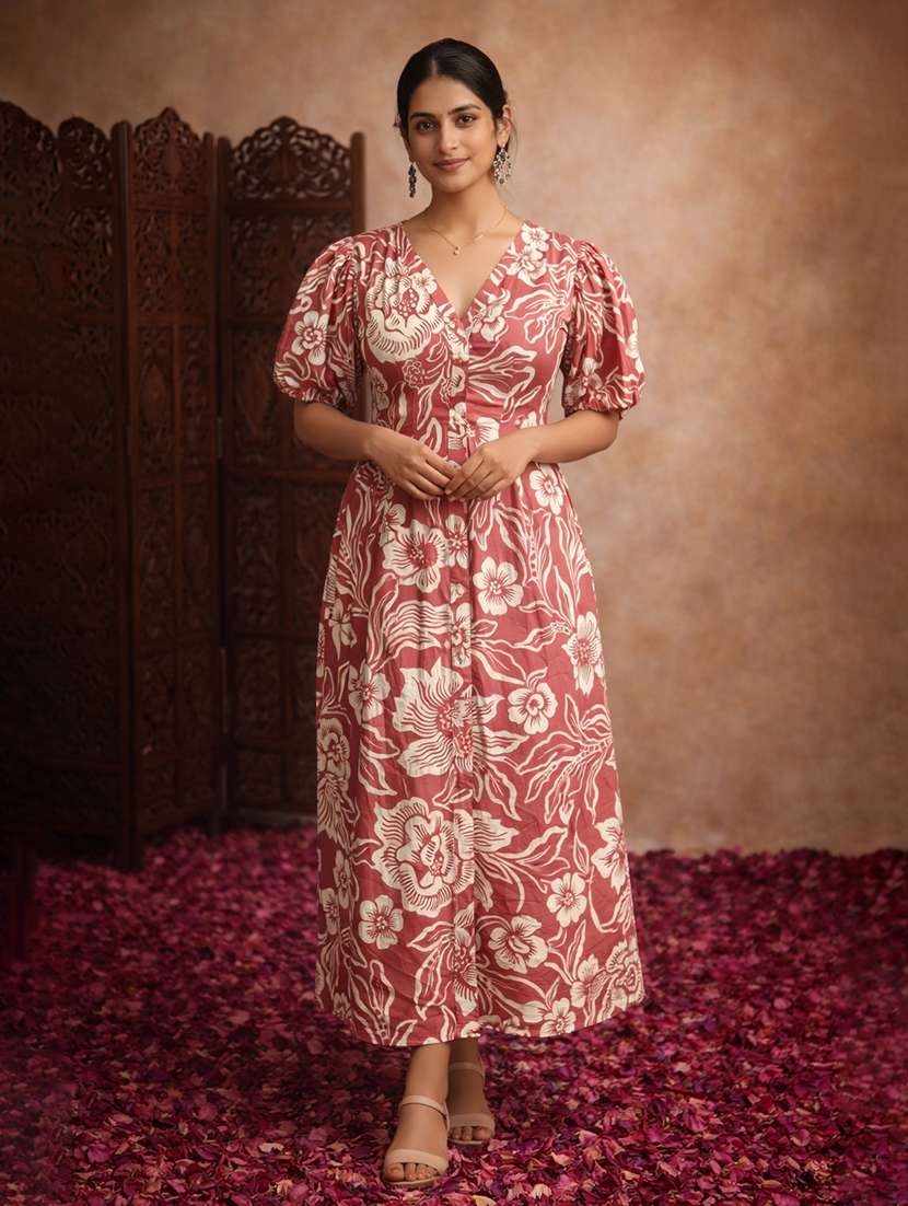 women peach cotton a-line dress