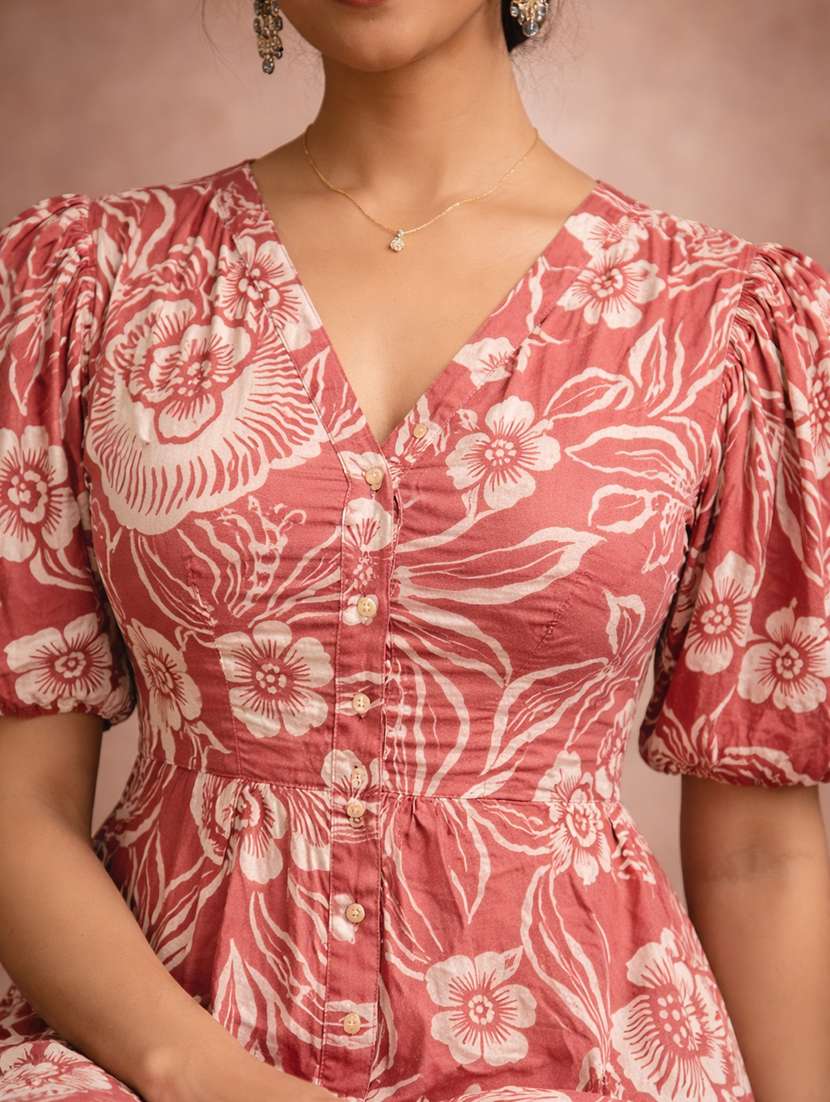 women peach cotton a-line dress - 22463377 -  Standard Image - 1