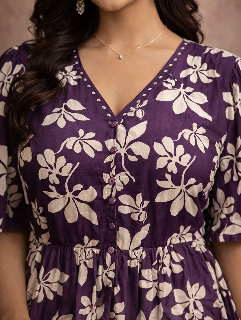 women purple cotton fit & flare dress - 22463378 -  Standard Image - 1
