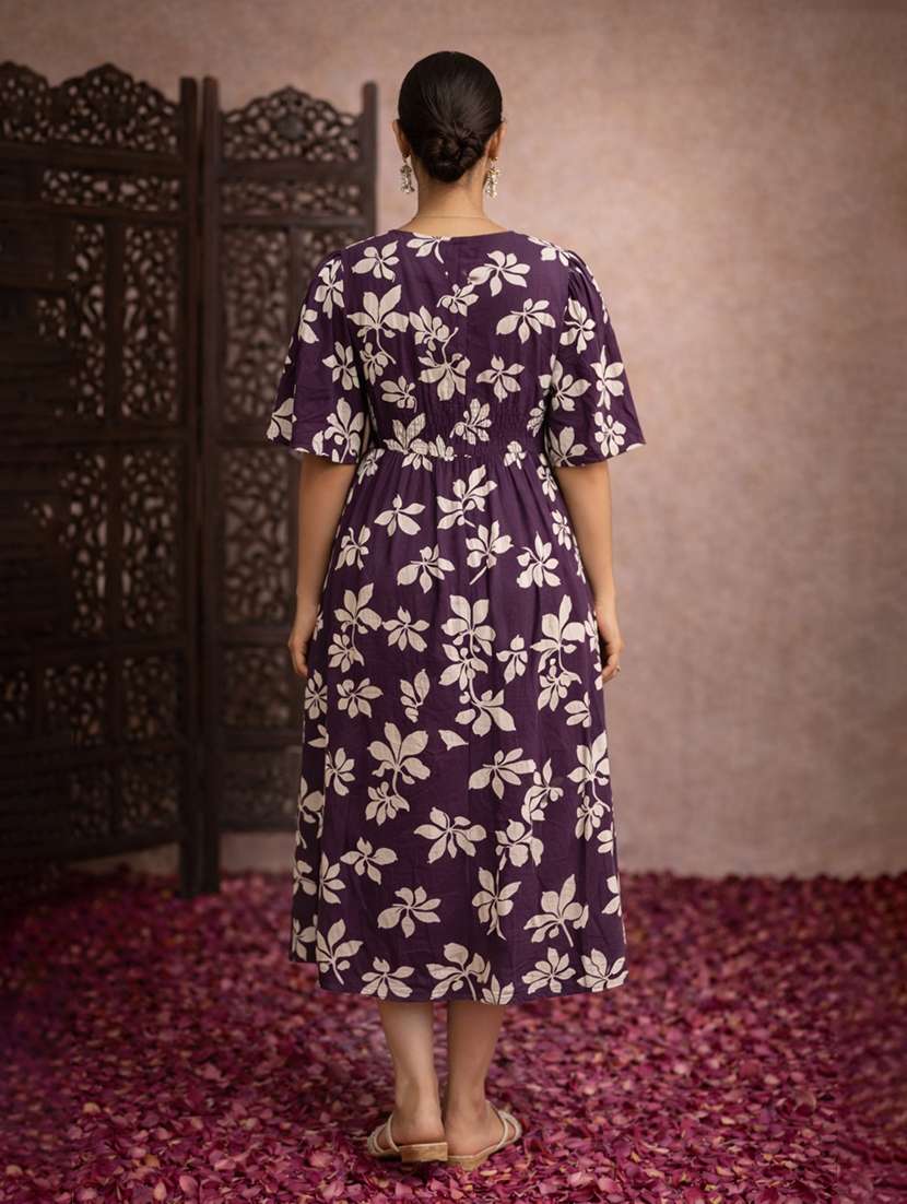 women purple cotton fit & flare dress - 22463378 -  Standard Image - 4