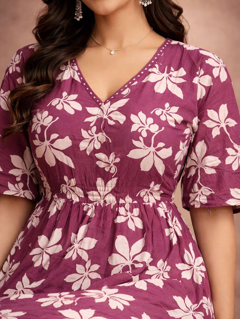 women purple cotton fit & flare dress - 22463380 -  Standard Image - 1