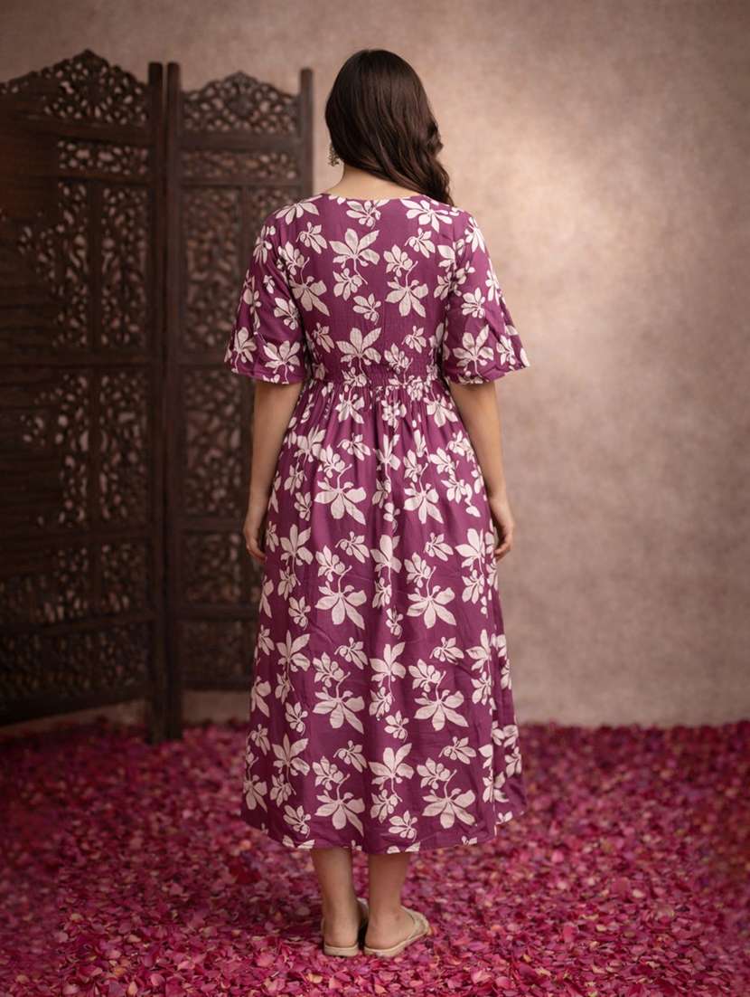 women purple cotton fit & flare dress - 22463380 -  Standard Image - 4