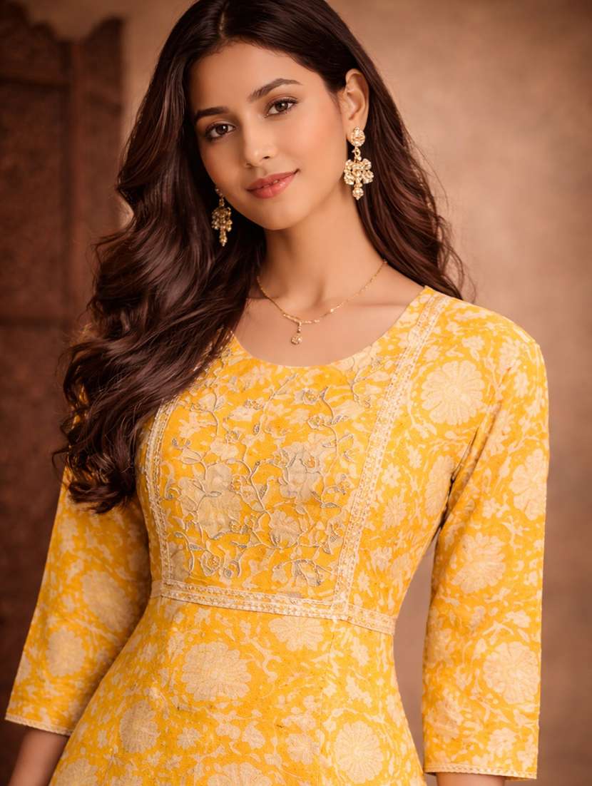 women yellow cotton fit & flare dress - 22463381 -  Standard Image - 1