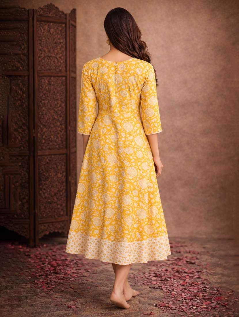 women yellow cotton fit & flare dress - 22463381 -  Standard Image - 4