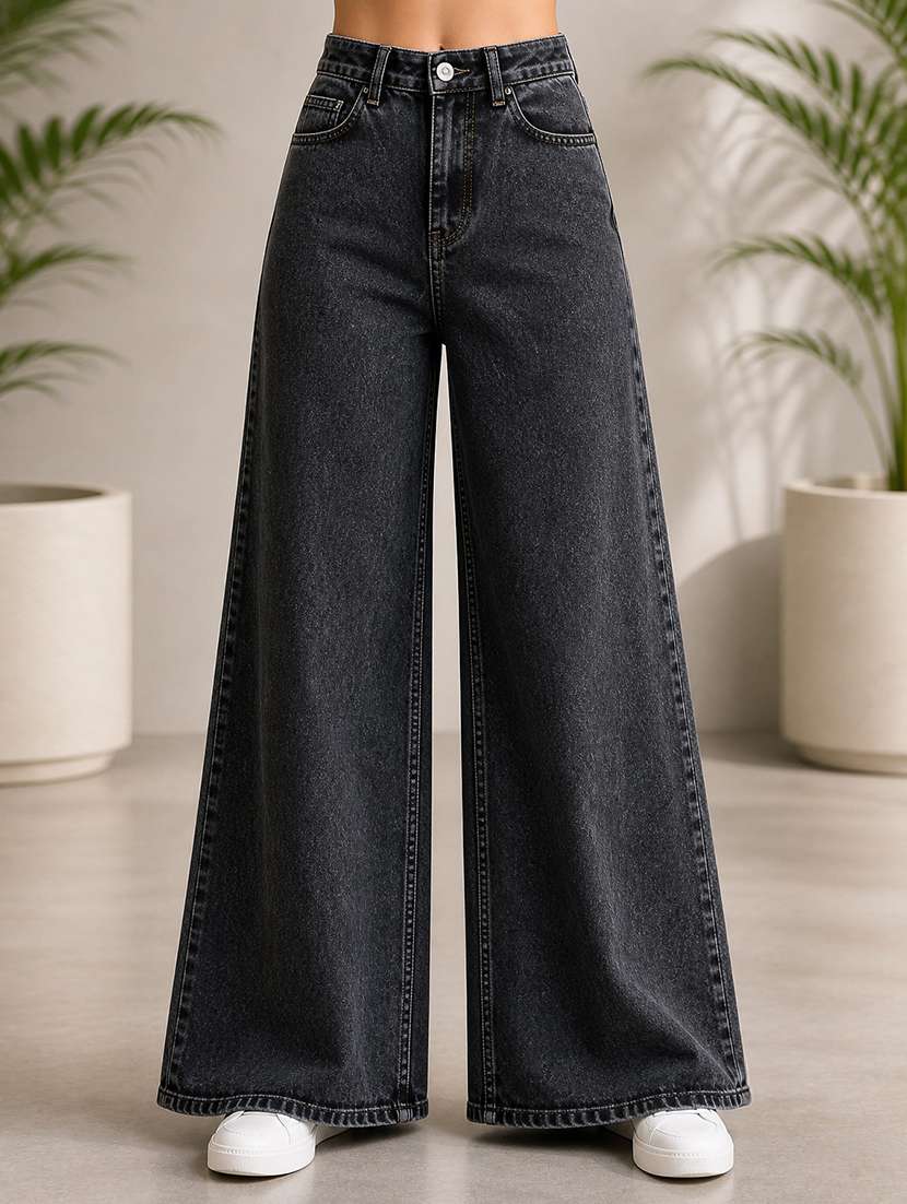 women grey denim jean