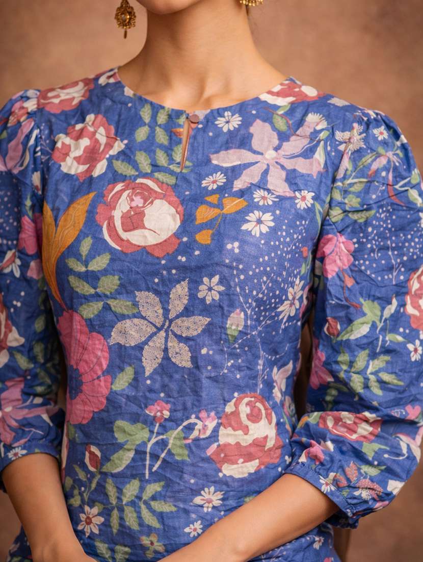 women blue cotton straight kurti - 22463398 -  Standard Image - 1