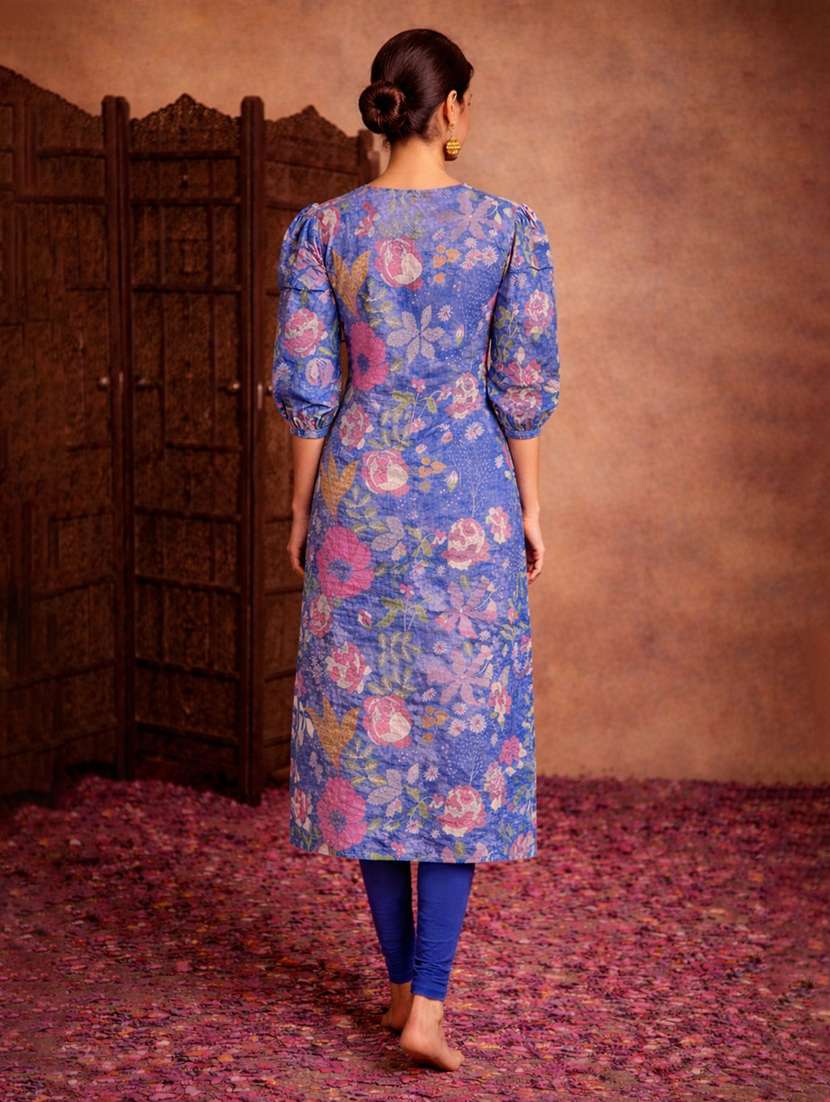 women blue cotton straight kurti - 22463398 -  Standard Image - 4