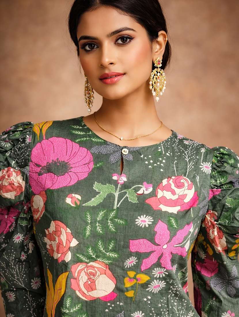 women green cotton straight kurti - 22463399 -  Standard Image - 1