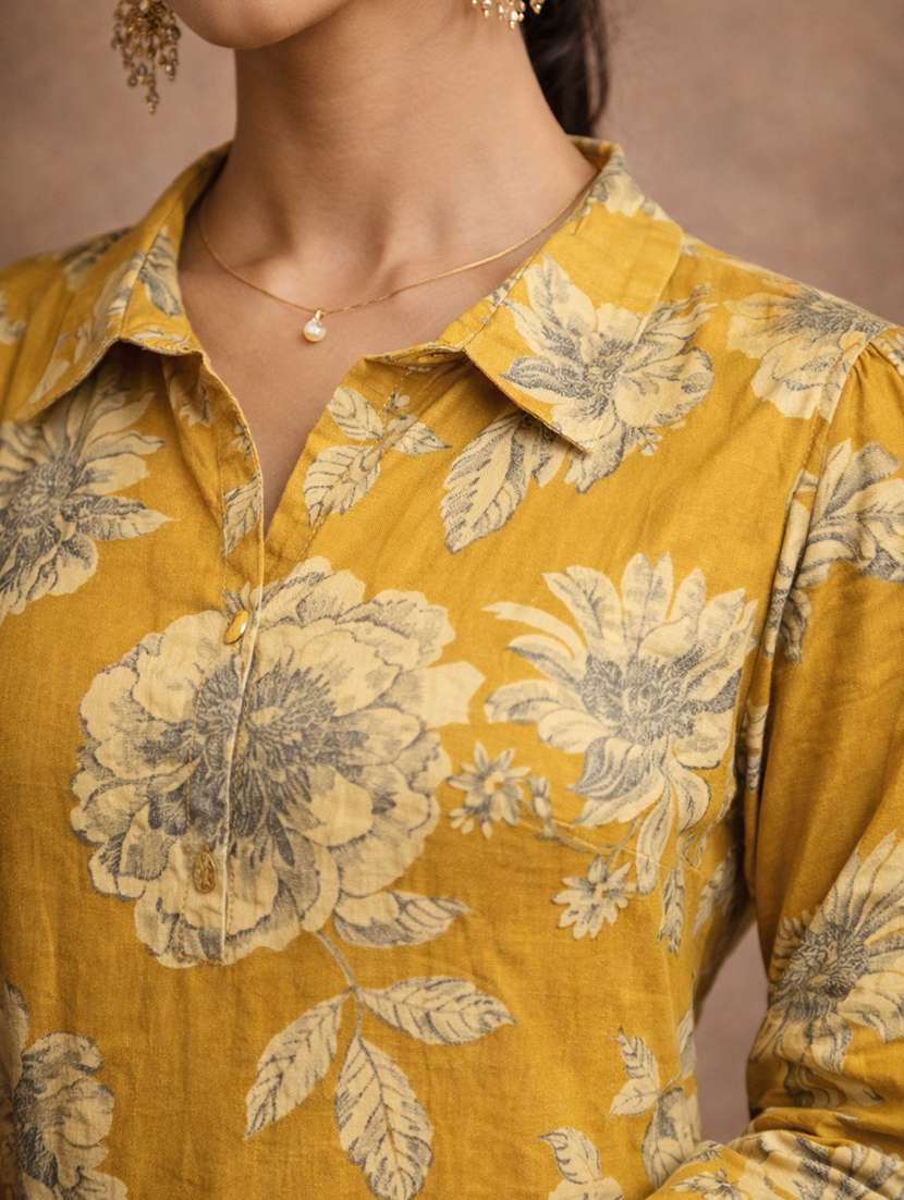 women mustard cotton straight kurti - 22463400 -  Standard Image - 1
