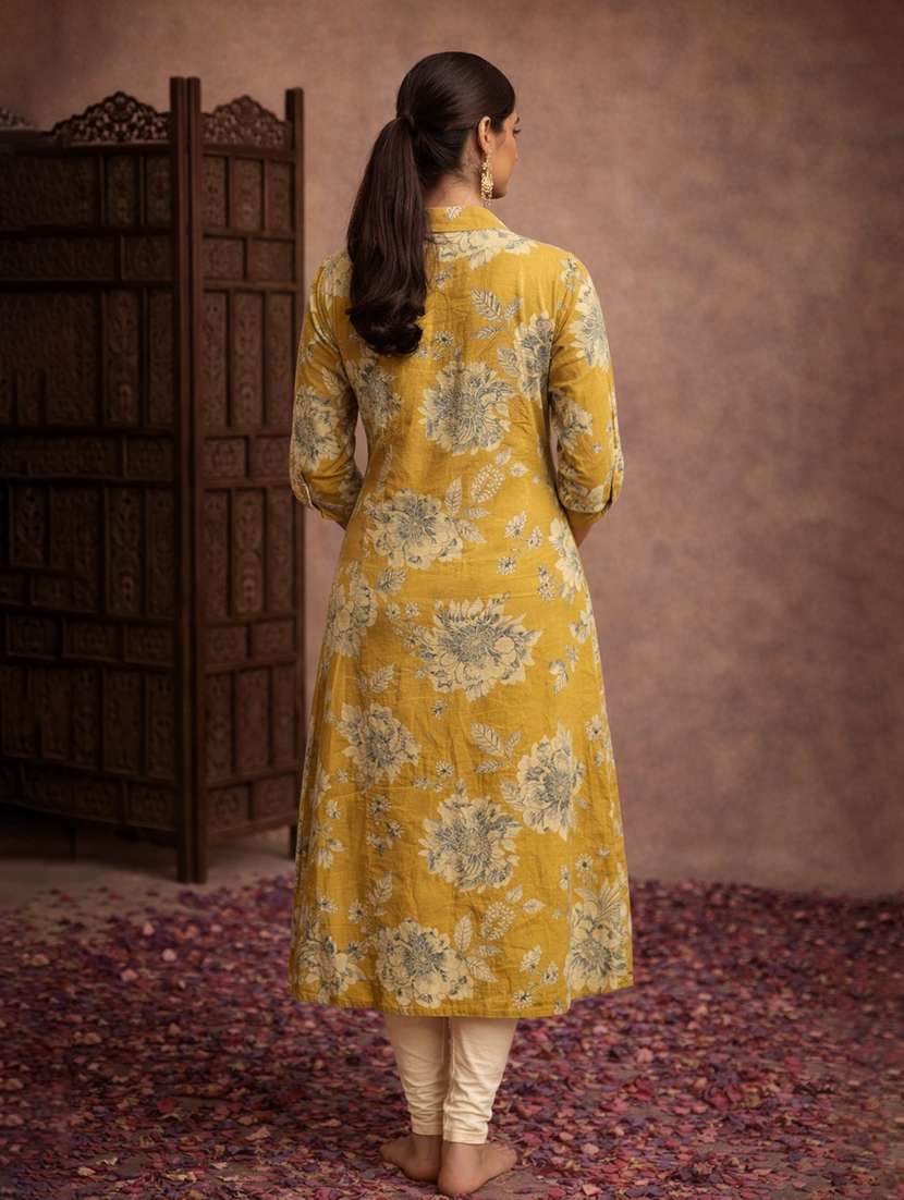 women mustard cotton straight kurti - 22463400 -  Standard Image - 4