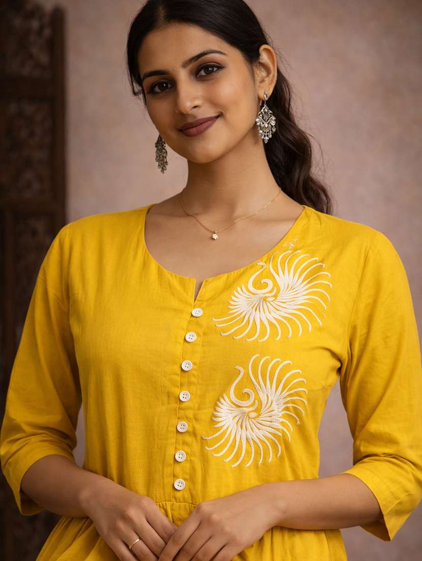 women yellow cotton straight kurti - 22463407 -  Standard Image - 1
