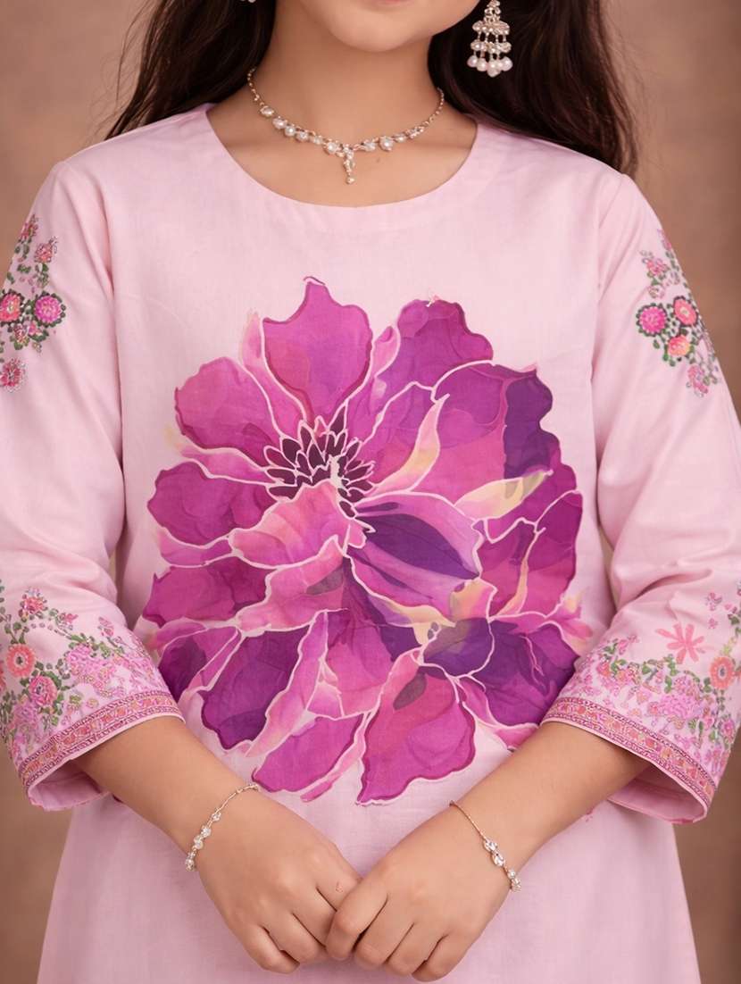 girls peach rayon kurta palazzo set suit set - 22463422 -  Standard Image - 1