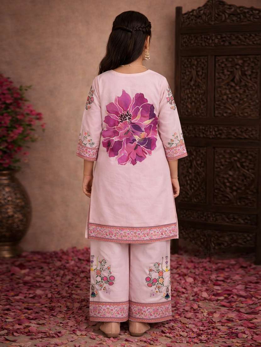 girls peach rayon kurta palazzo set suit set - 22463422 -  Standard Image - 4