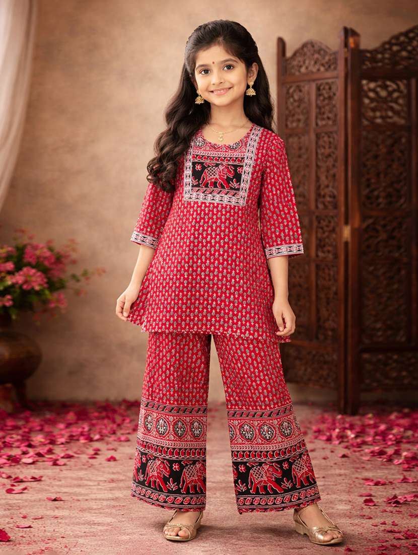girl cotton kurta palazzo set suit set