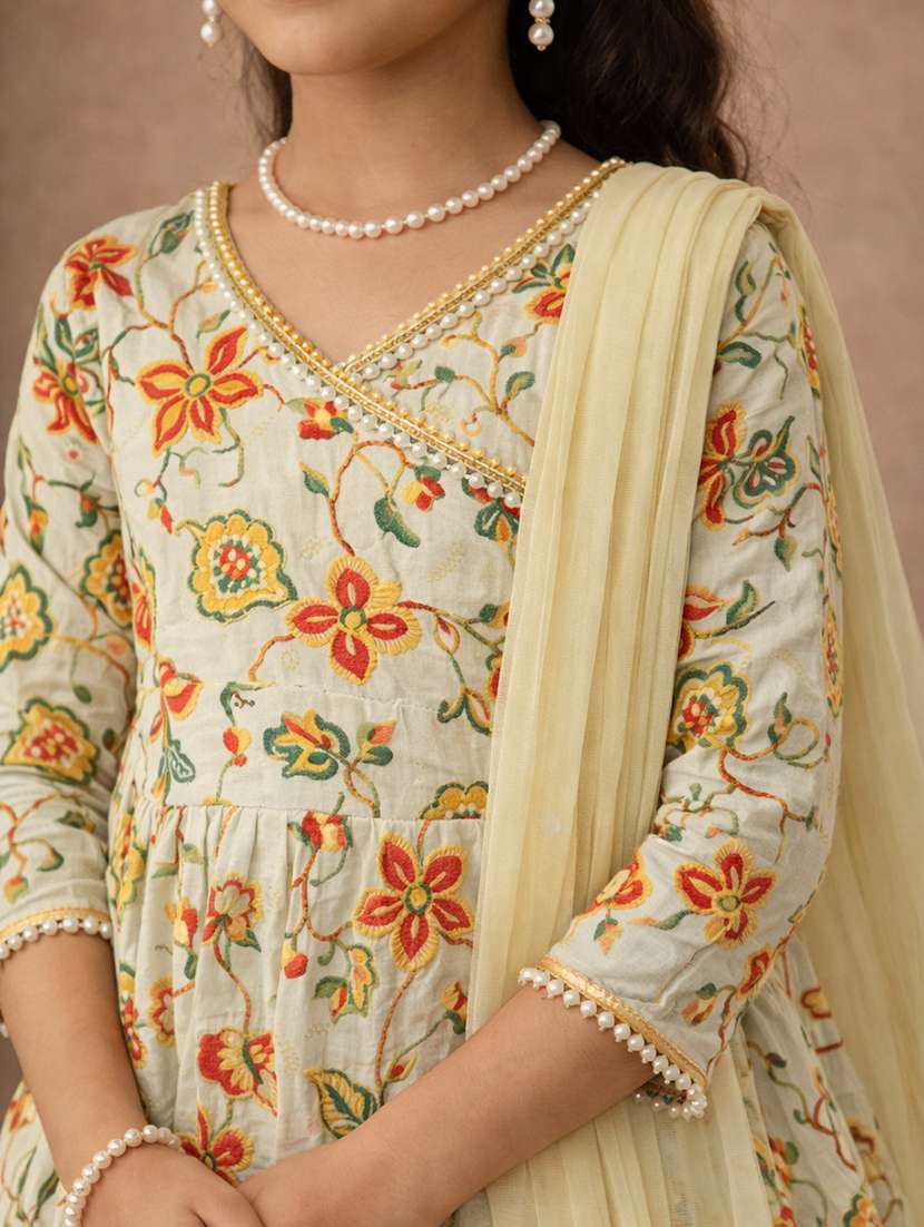 girls lime cotton kurta sharara set suit set - 22463428 -  Standard Image - 1