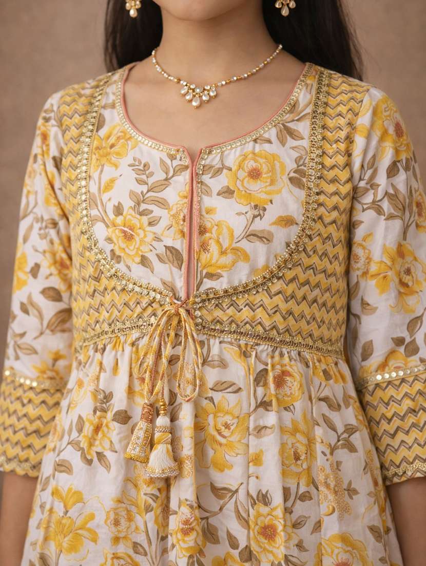 girl cream cotton kurta sharara set suit set - 22463433 -  Standard Image - 1
