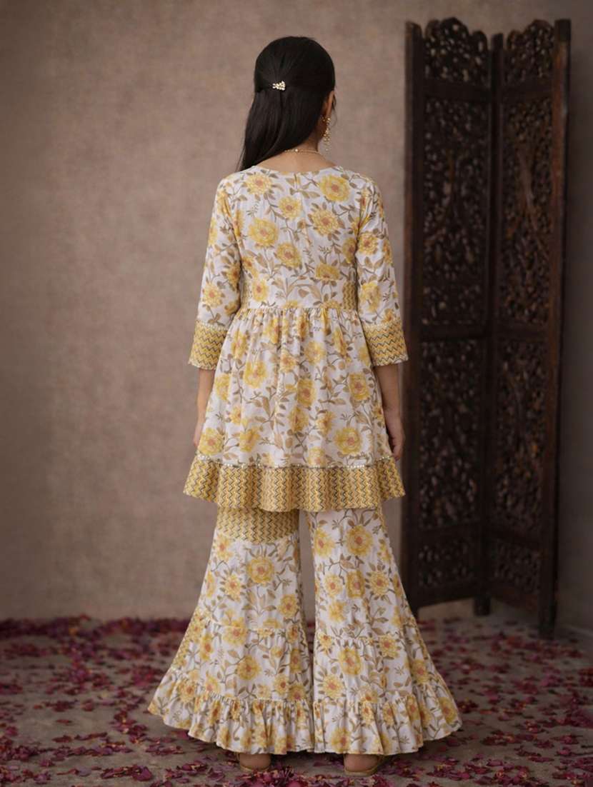girl cream cotton kurta sharara set suit set - 22463433 -  Standard Image - 4