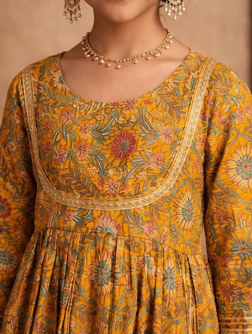 girls yellow cotton kurta sharara set suit set - 22463435 -  Standard Image - 1