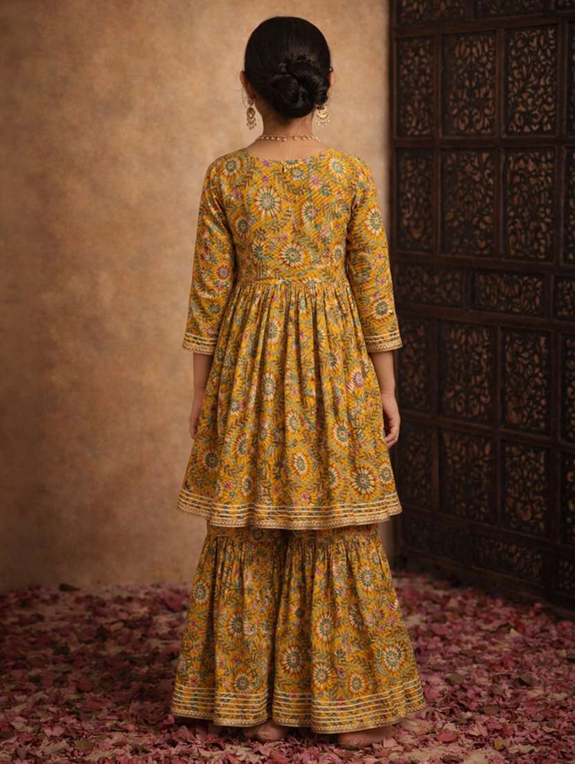 girls yellow cotton kurta sharara set suit set - 22463435 -  Standard Image - 4