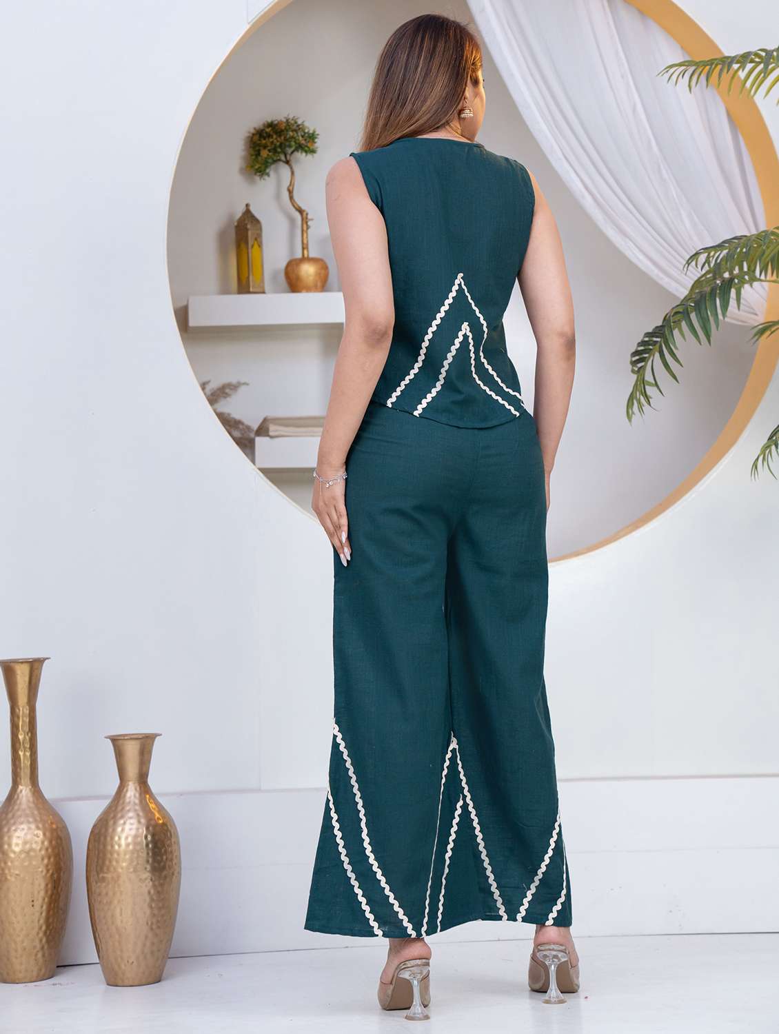 women green cotton top and trouser co-ord set - 22463441 -  Standard Image - 4