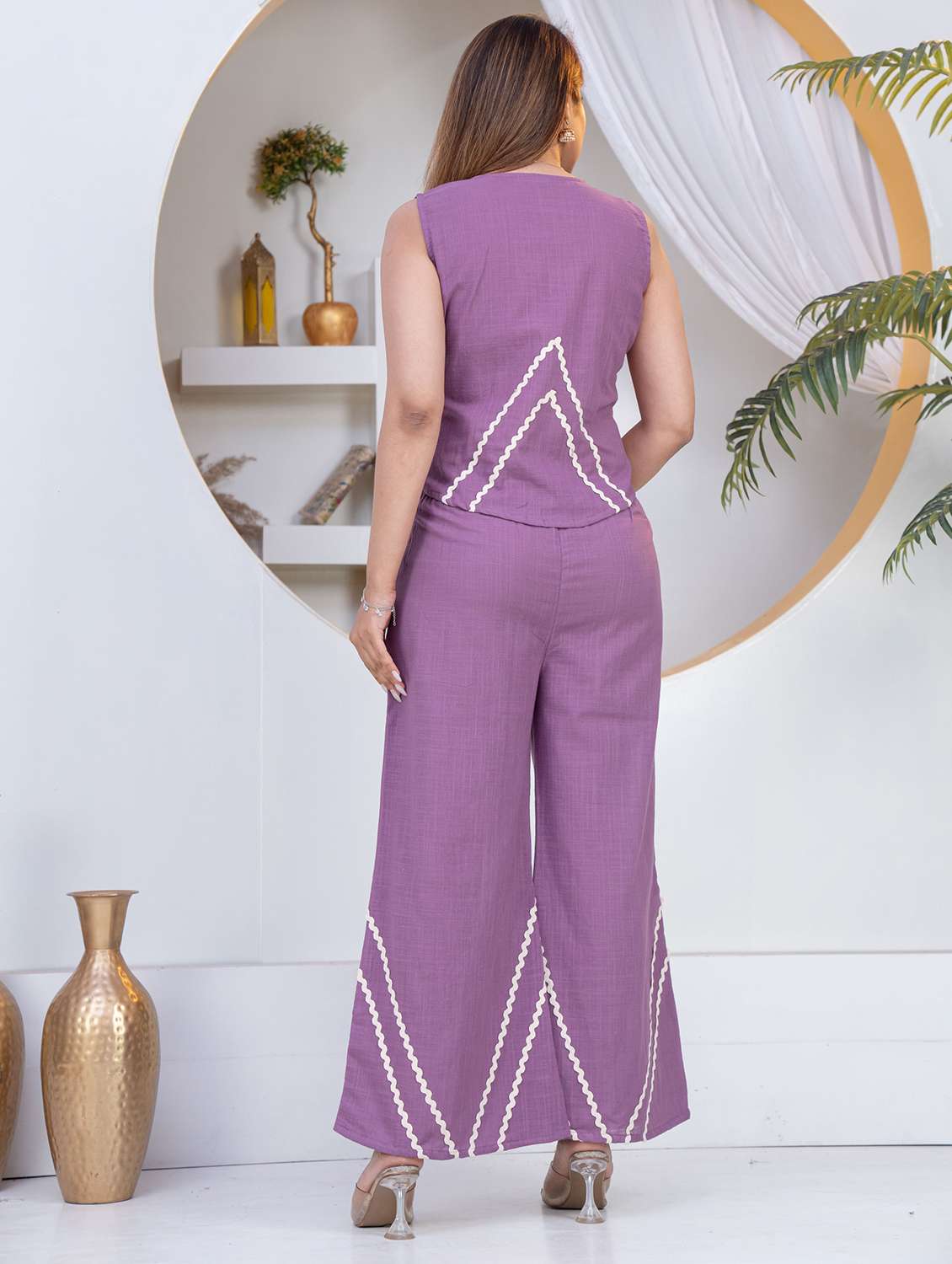 women purple cotton top and trouser co-ord set - 22463443 -  Standard Image - 4