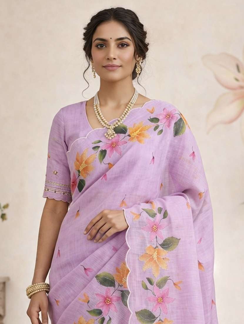 women floral printed saree with blouse - 22463444 -  Standard Image - 1