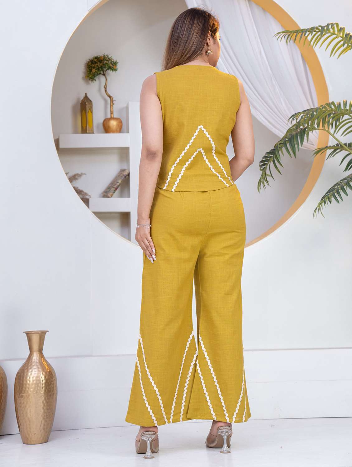 Women Yellow Cotton Top And Trouser Set - 22463462 -  Standard Image - 4