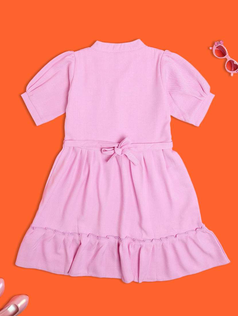 girls pink rayon fit & flare frock - 22463466 -  Standard Image - 1