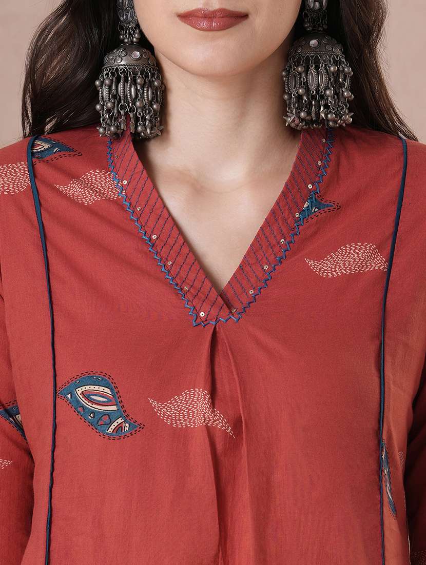 women three quarter sleeve a-line kurta - 22463483 -  Standard Image - 1