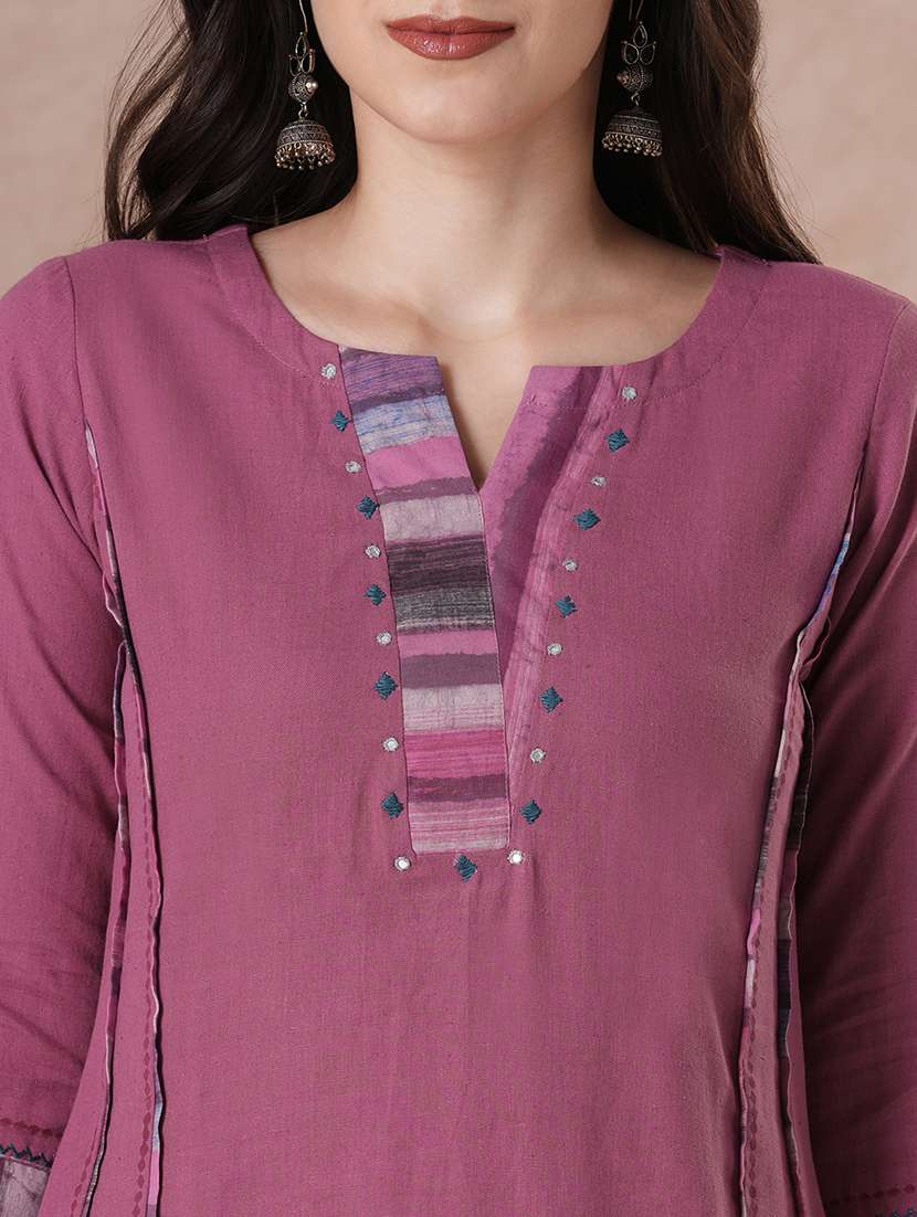 women three quarter sleeve straight kurta - 22463485 -  Standard Image - 1