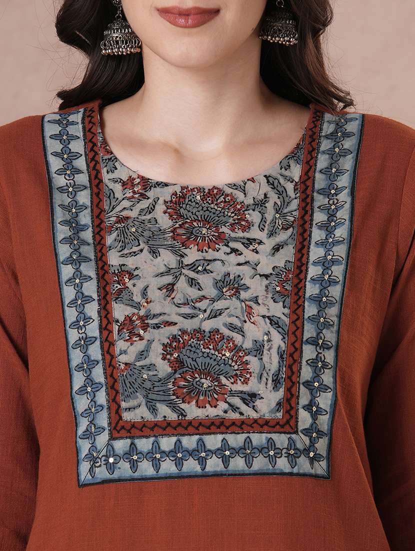 women rust kurta dupatta set - 22463502 -  Standard Image - 1