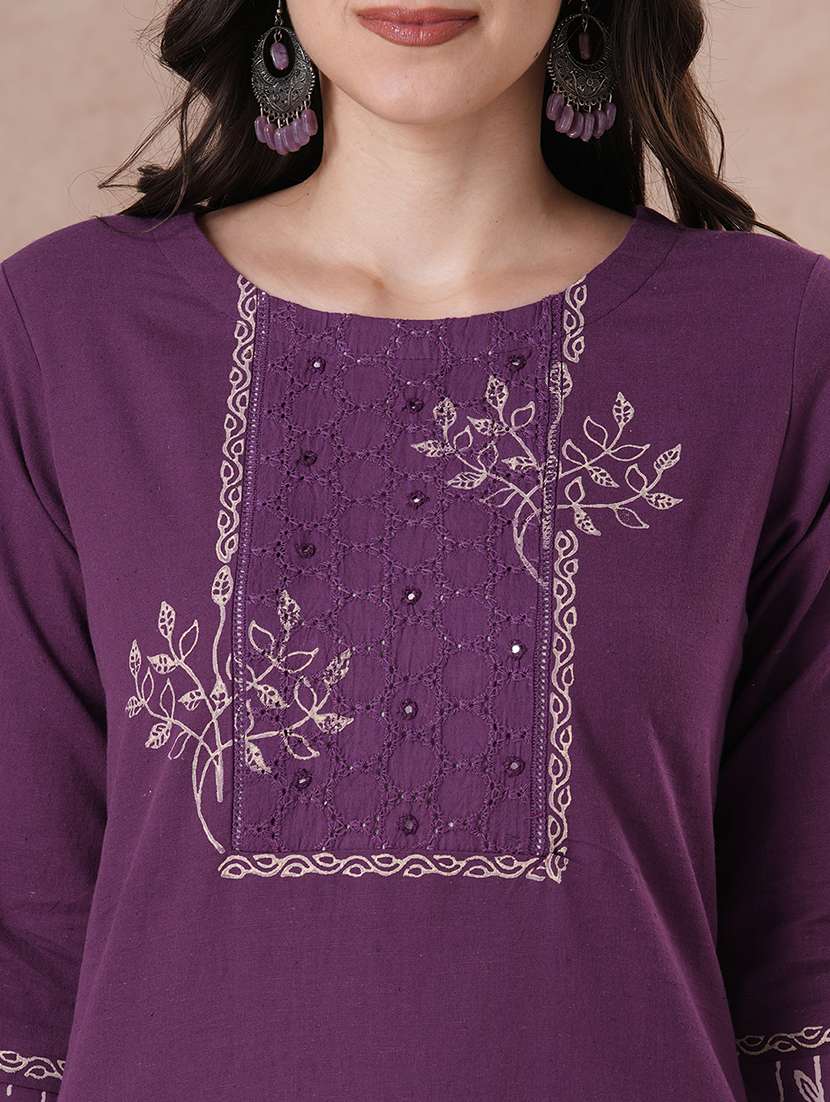 women purple  floral kurta dupatta set - 22463503 -  Standard Image - 1