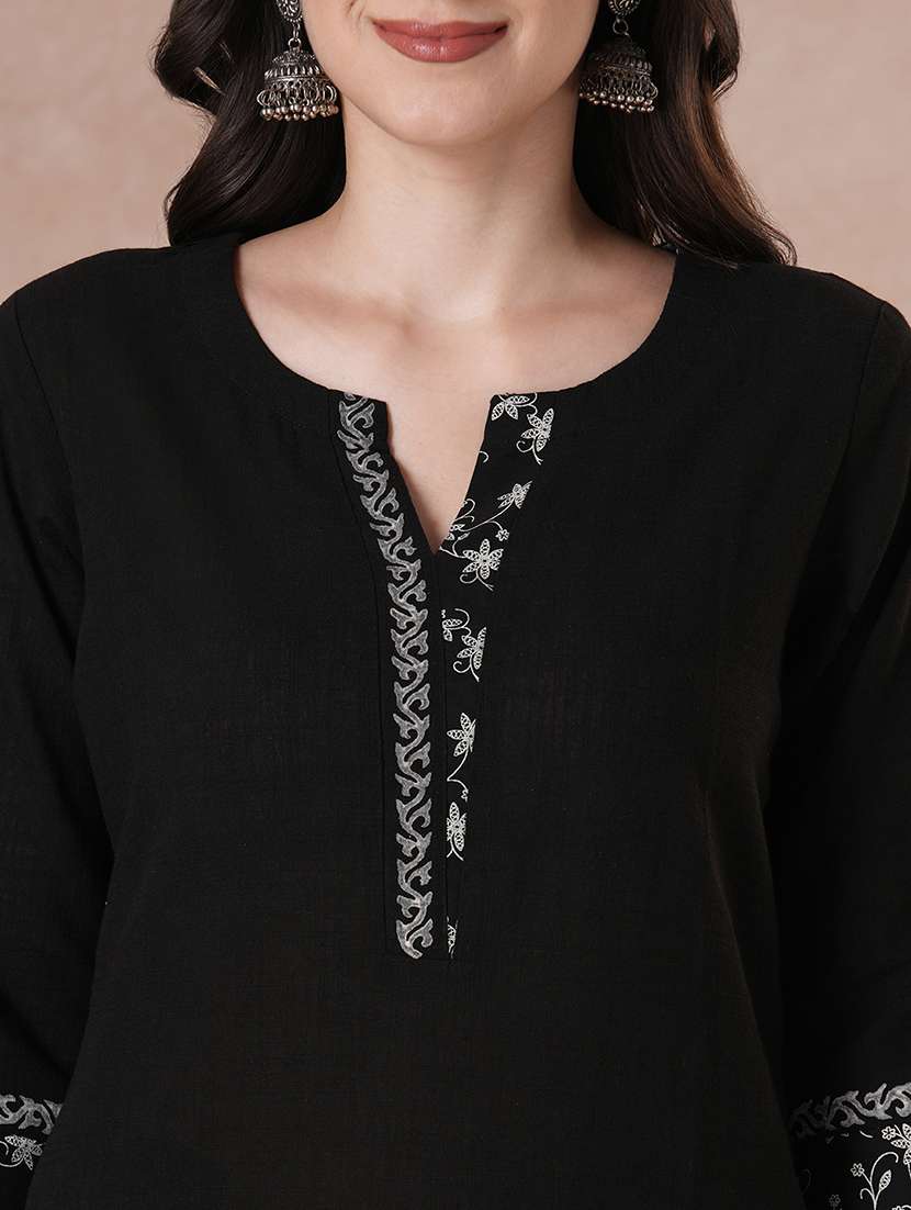  women black solids kurta dupatta set - 22463507 -  Standard Image - 1